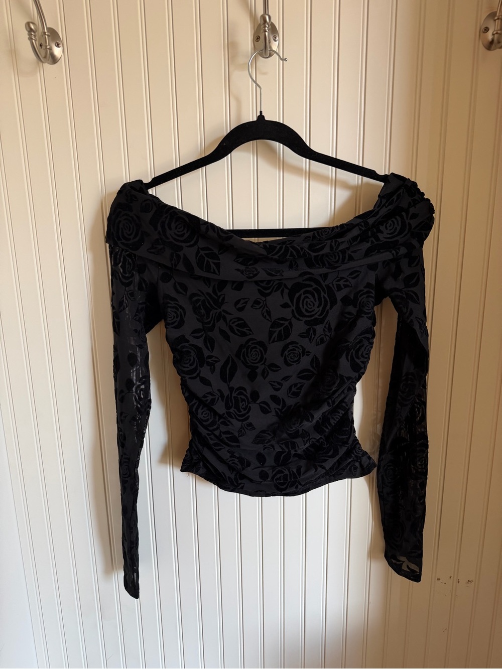 Off-Shoulder Black Floral Burnout Top